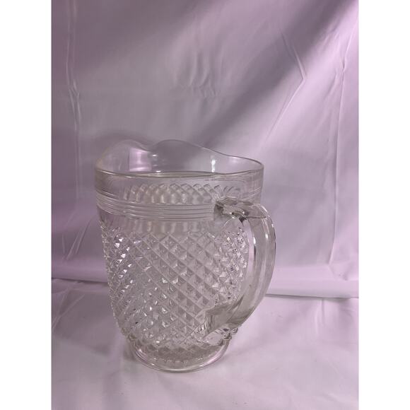 Vintage Crystal Anchor Hocking Miss America Depression Glass Pitcher Diamont Cut - Picture 2 of 12